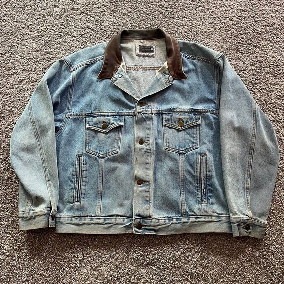 Vintage Volkswagen Denim Jean Leather Jacket Mens Size Large Made in USA